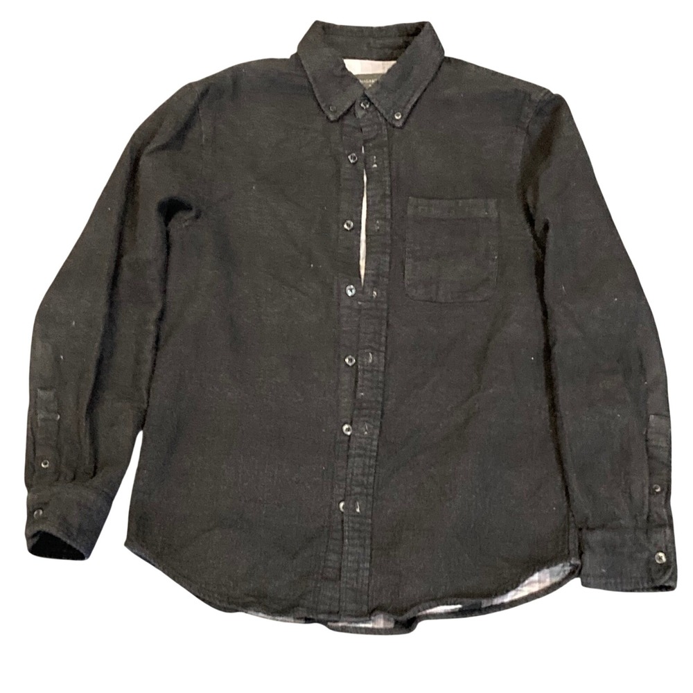 Magasin Mens Solid Black Flannel Button Down Shirt Long Sleeve Pocket Small